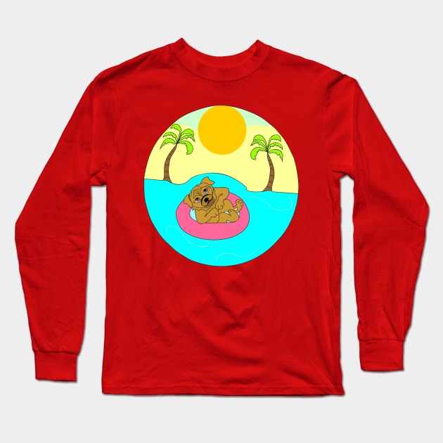 Pug resting on the sea Long Sleeve T-Shirt by Alekvik